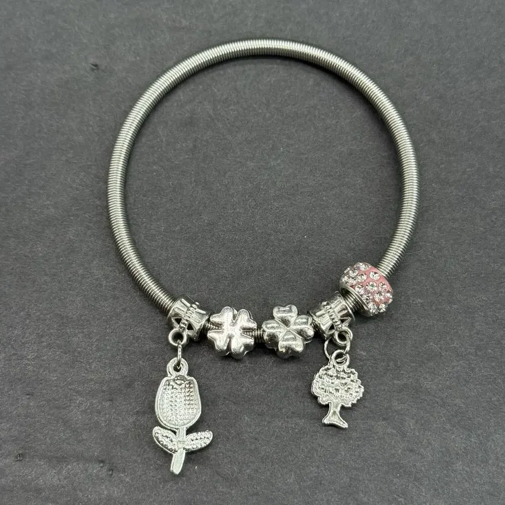 Women’s Pink Watch and Charm Bracelet 2pc Gift Set Rose Gold Tone Casual Quartz